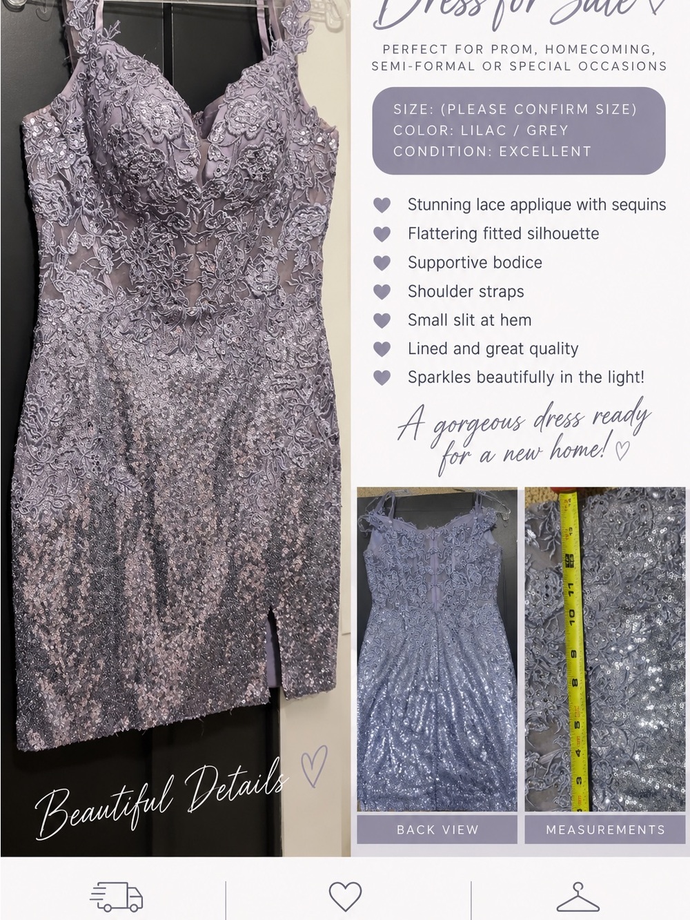 Lilac Lace & Sequin Fitted Prom Dress with Supportive Bodice